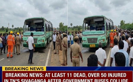 At least 11 people have died and more than 50 have been hurt in a crash between government buses in Sivaganga .